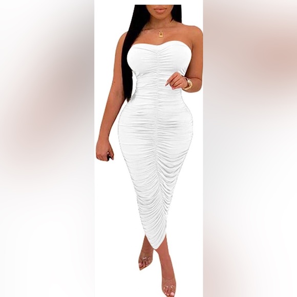 Dresses & Skirts - Women's Sexy Ruched Strapless Bodycon Tube Maxi Long Dress